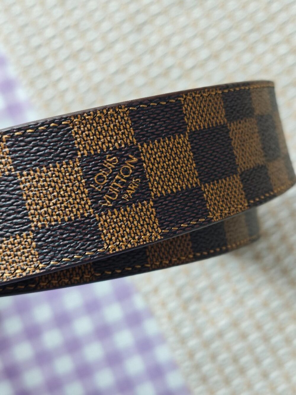 Unisex Louis Vuitton Damier Ebene Canvas Belt Gold LV Buckle 95/38 - Picture 6 of 9